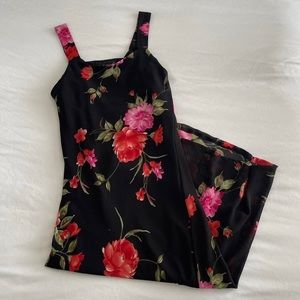 y2k / 90's Black floral midi dress